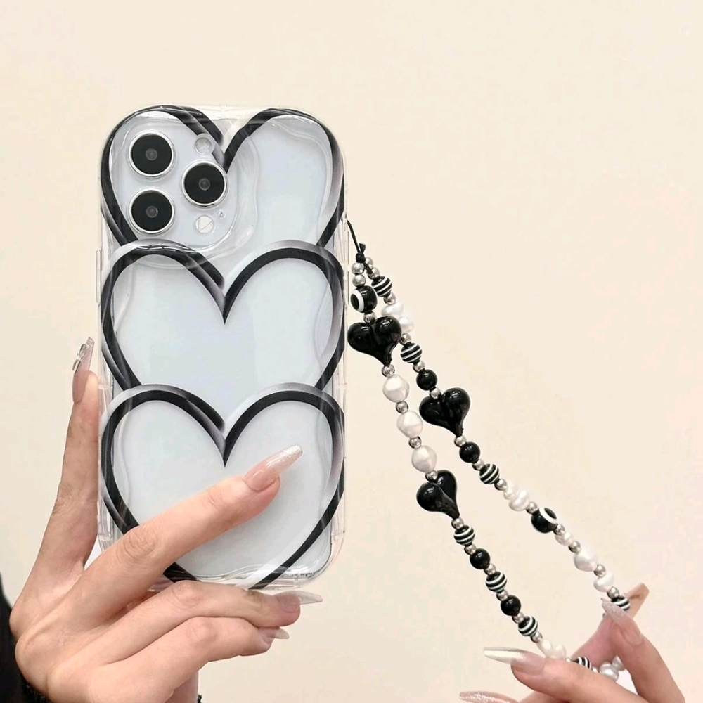 Galaxy S25 Heart Design Phone Case with Beaded Strap